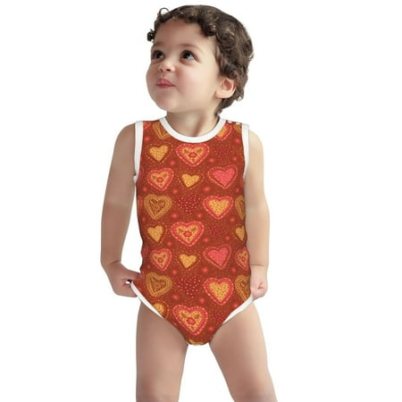 

Vsdgher Flower Hearts Print Baby Unisex Baby Cotton Sleeveless Bodysuits Soft and velvety comfortable and breathable