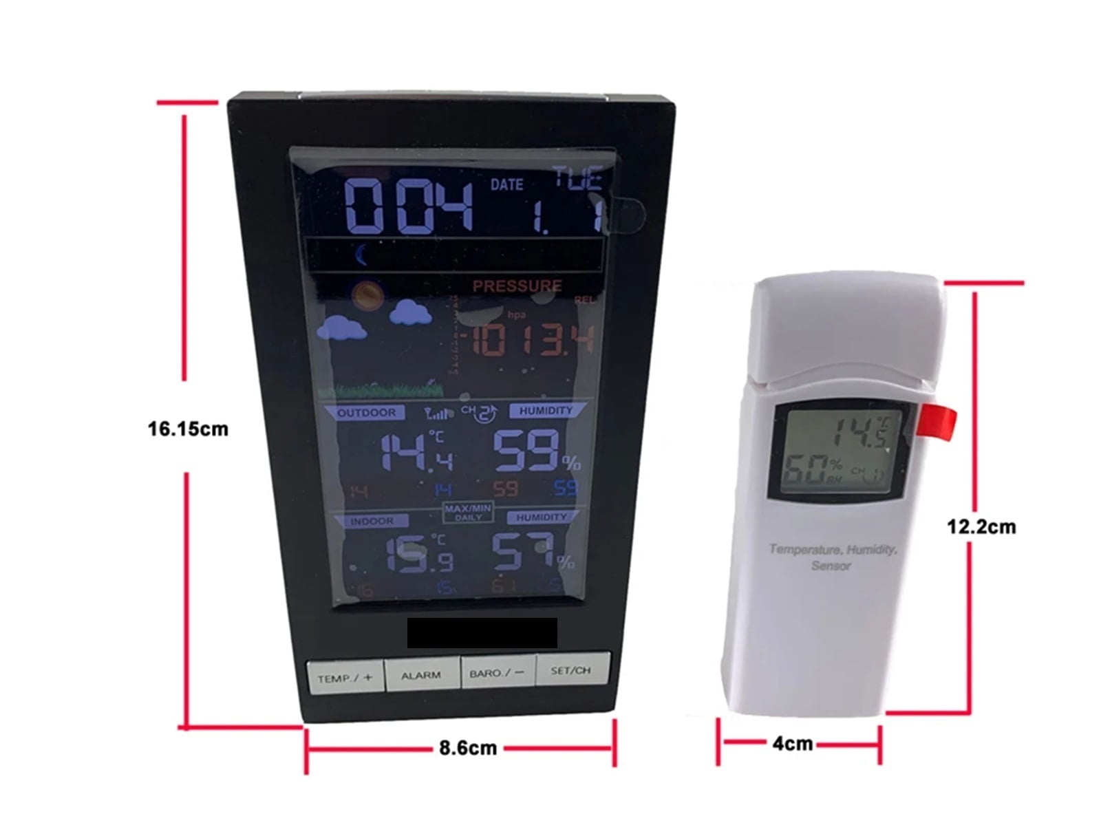 Wireless Weather Station With 1 Sensor, 3 Channels, Color Screen ,High Precision