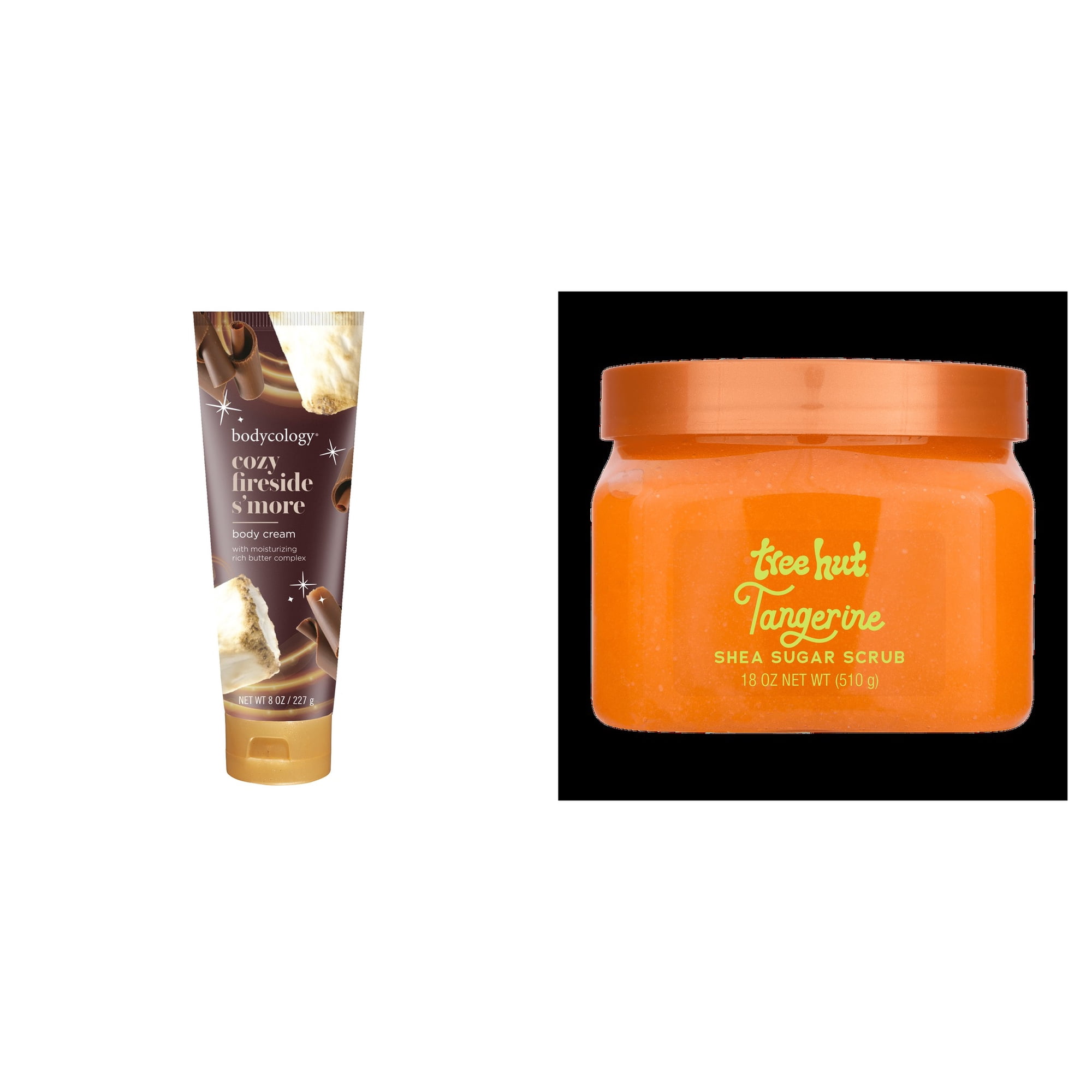 Bodycology Cozy Fireside S'more Shea Butter Body Cream & Tree Hut Tangerine Shea Butter Sugar Body Scrub Bundle