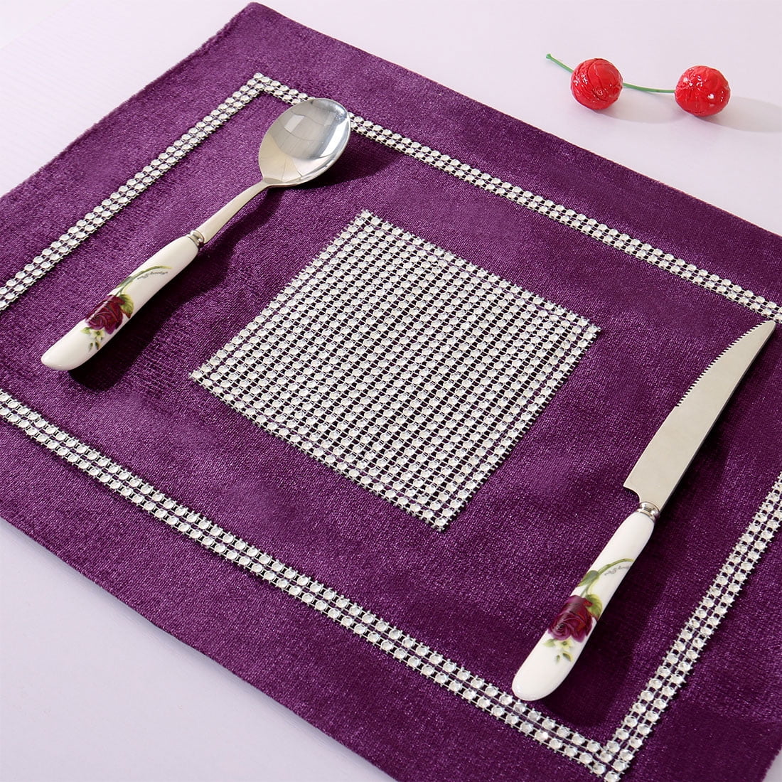 Unique Bargains Sparkle Luxury Velvet Table Runner Cushion Cover Placemat Purple