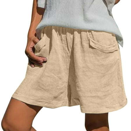 Womens Summer Basic Loose Comfy Shorts Solid Elastic Waist Casual Pants With Pockets Dress Pants Size 20 2xl White Sweat Pants