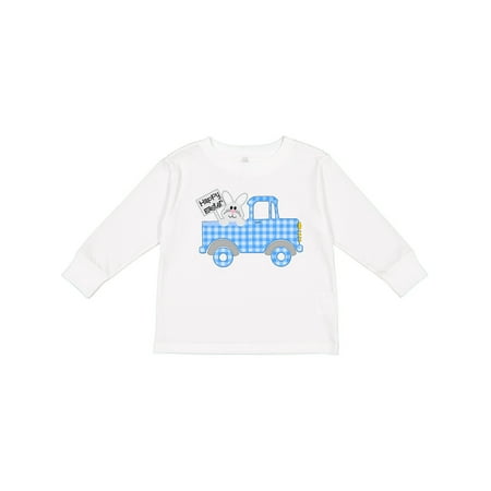 

Inktastic Happy Easter Cute Bunny in Blue Plaid Truck Gift Toddler Boy or Toddler Girl Long Sleeve T-Shirt