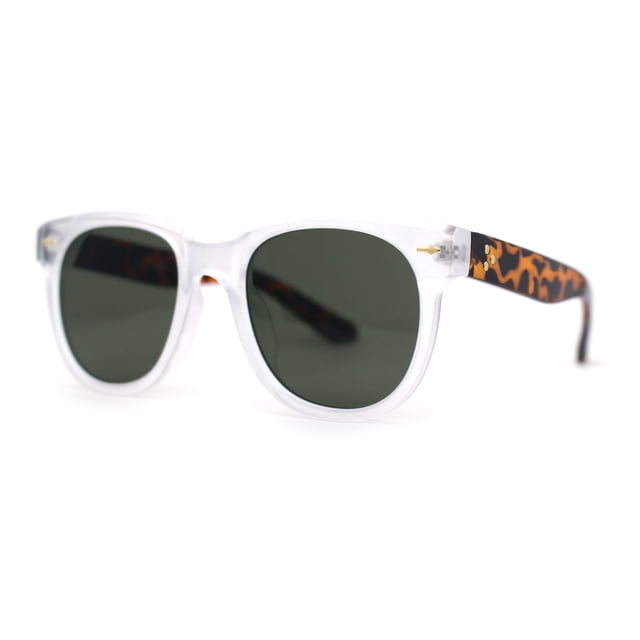 Lunettes de Soleil pour Hommes Hipster Rétro Vintage Style à Monture Ronde Cornes Vert Écaille Givrée
