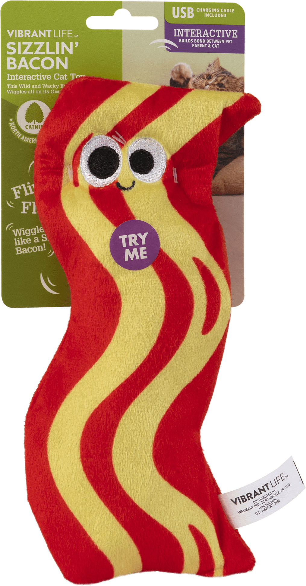 Vibrant Life Sizzlin' Bacon Electronic Flopping Kicker Cat Toy for Cats and Kittens. Motion Activated. Rechargeable
