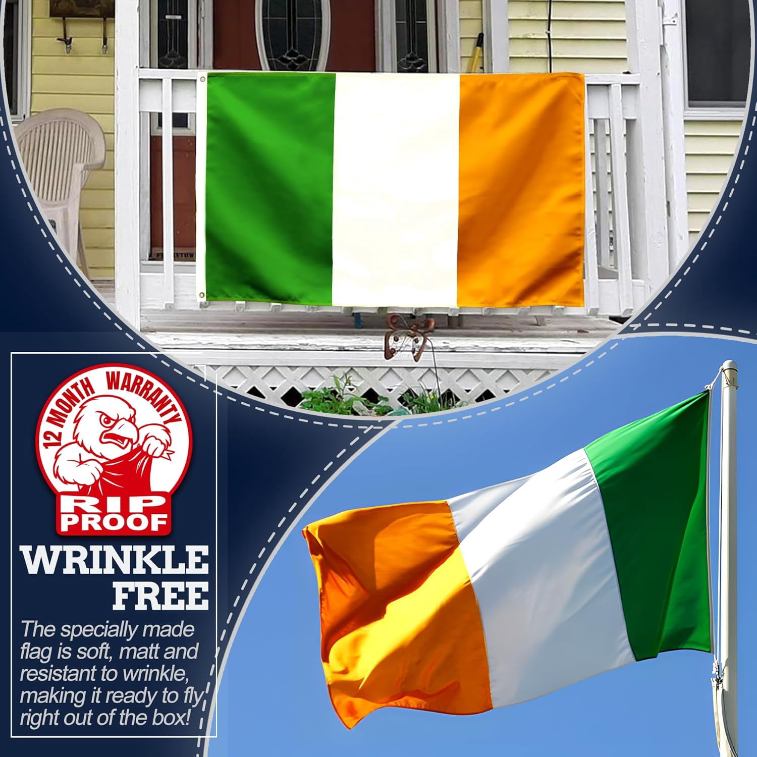 Anley Rip-Proof Technology Double Sided 3-Ply Ireland Flag 3x5 Foot - Irish Flags