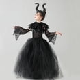 thumbnail image 2 of Vestido de Maléfica para niñas de Halloween, disfraz de Reina Malvada de Hada, ropa de tul con tutú para carnaval, vestido de bruja negro de 12T, 2 of 5
