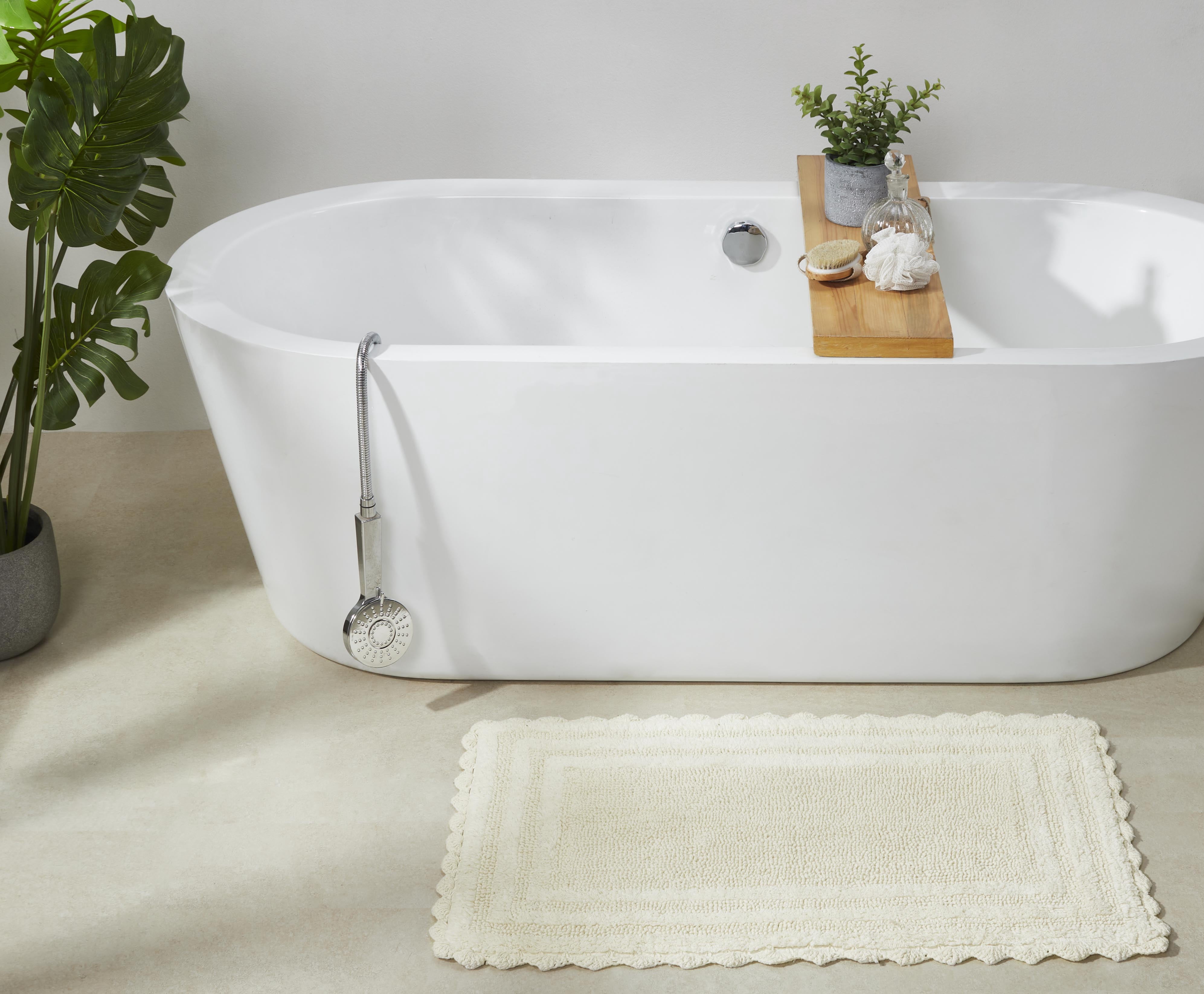 Better Trends 3 Piece Bathroom Rug Set 100% Cotton, Extra Soft Tufted Bath Mat, Water Absorbent & Reversible Mat, Ivory Lilly Crochet Collection