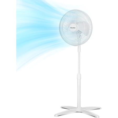 PELONIS 16" Oscillating Pedestal Fan, Adjustable Height Standing Fan with 3 Speeds, 90° Wide Oscillation, White Floor Fan for Bedroom, Living Room & Office