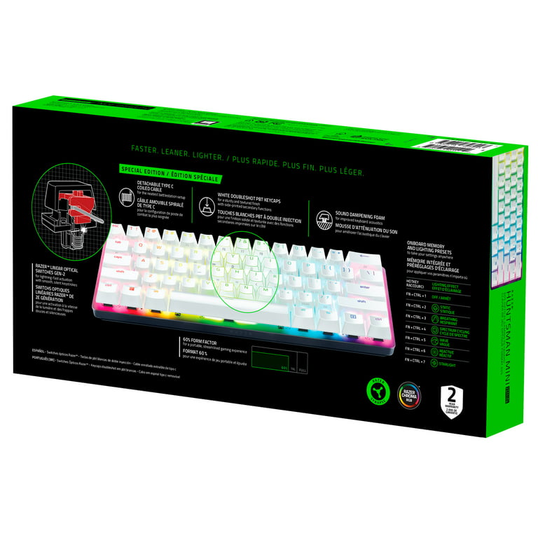 Razer Huntsman Mini 60% Gaming Keyboard: Fast Keyboard Switches  - Linear Optical Switches - Chroma RGB Lighting - PBT Keycaps - Onboard  Memory - Mercury White : Electronics