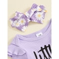 thumbnail image 6 of Suealasg 3Pcs Baby Girl Fall Outfits Long Sleeve Letter Print Romper + Daisy Print Flared Pants + Headband Set 3 6 12 18 24 Months Infant Girls Cute Clothes, 6 of 7