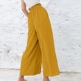 thumbnail image 4 of Aoochasliy Linen Pants for Women Wide Leg Pants High Waisted Drawstring Flowy Crop Trousers with Pockets Deals of the Day, 4 of 7