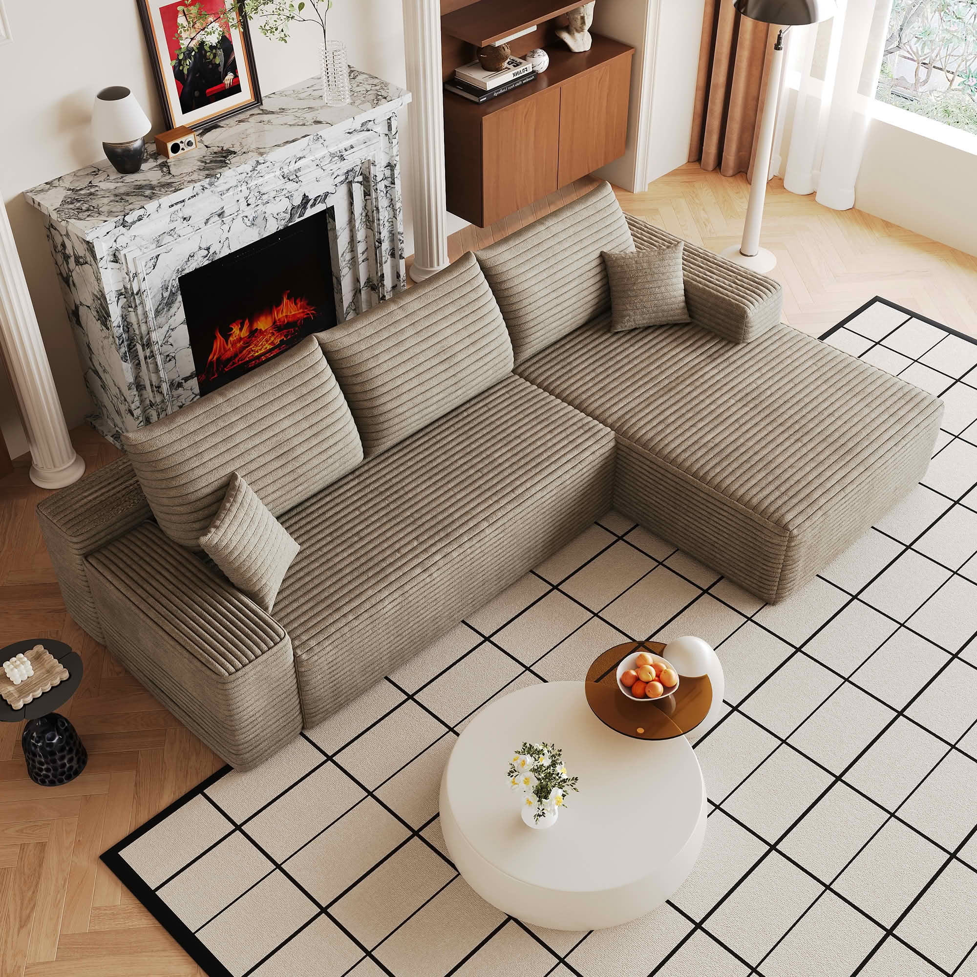 MAYEERTY 107 Inch L‑Shape Cloud Sectional Couch with Chaise, Modern Modular Deep‑Seat Sofa, Plush Corduroy Upholstered Couch, No Assembly Required for Living Room Bedroom Apartment