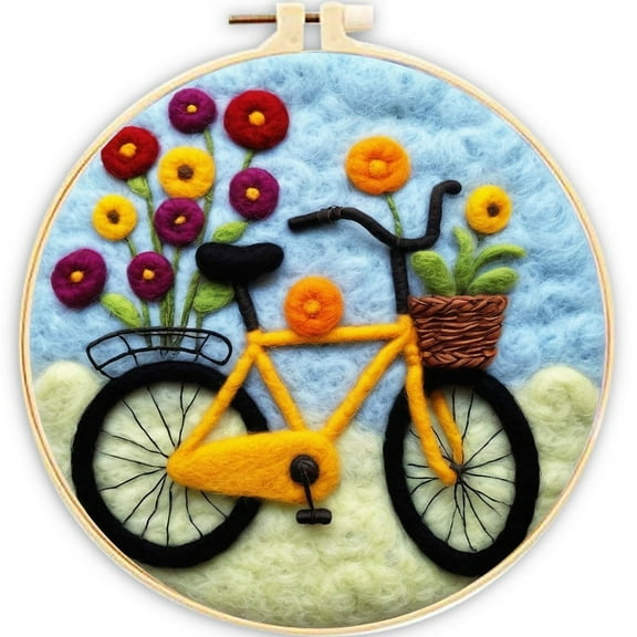 Bicycle Needle Felting Set, Beginner Felt Painting Set, With Wool Felt Painting Set, Decorative Frame, Suitable for Home Decoration, Christmas Gift