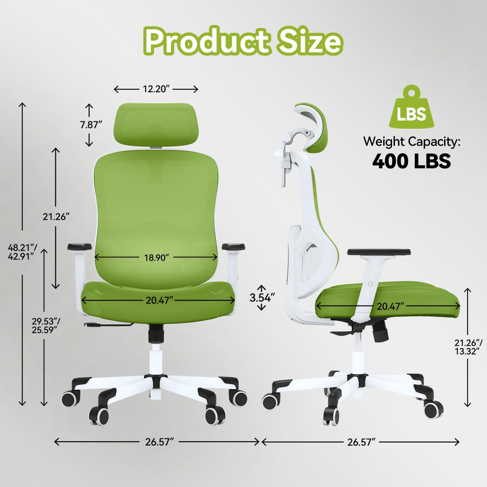Ergonomic Office Chair With adjustable Lumbar Support, Breathable Mesh, Rotating tilt Lock, Green