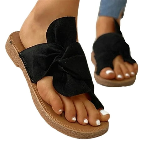 

huanledash 1 Pair Women Sandals Bow-knot Design Soft Sole Casual Flat Flip Flop Summer Beach Slippers for Vacation