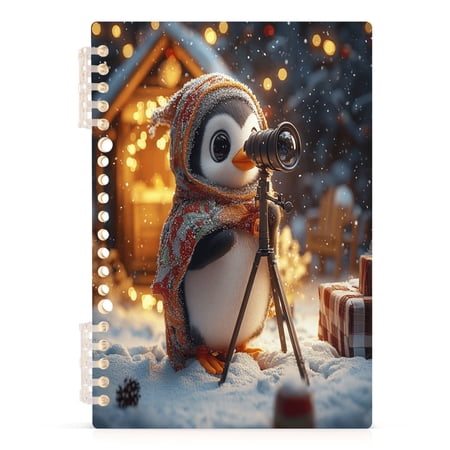 Cute Penguin and Telescopes Notebooks 1-subject Journal 60 Sheets A5 College Ruled Paper Detachable Ring 8.3"x5.7"