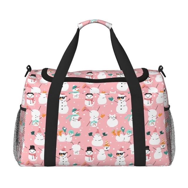 Easygdp Cute Pink Snowman Cat Bolsa de Gimnasio, Bolsa de Viaje Duffel, Bolsa de Fin de Semana con Compartimentos, Bolsa de Mano para Noche