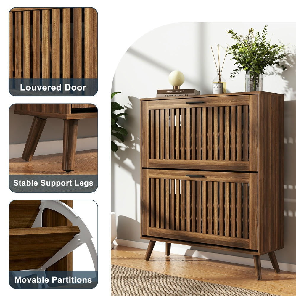 Kadyn Large Farmhouse Shoe Cabinet with 2 Flip Up Drawers, 31.5" Shoe Storage Cabinet with Adjustable Shelves & Anti-Tip Device, Entryway Hallway Organizer for Living Room Home, Walnut