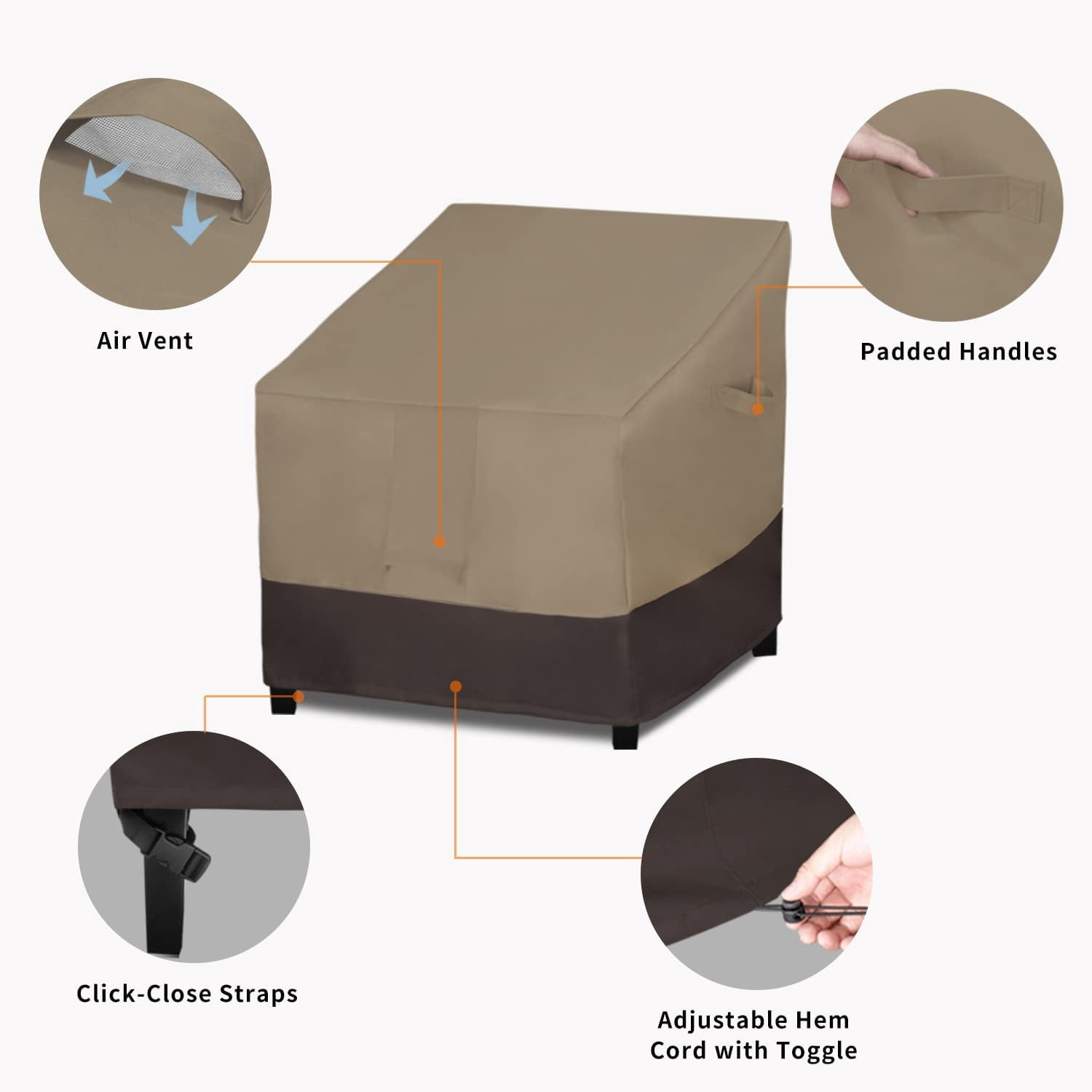 General Outdoor Chair Cover Waterproof, Heavy Duty Patio Chair Cover, Windproof Outdoor Furniture Cover with Air Vent (2 Pack-32Wx37Dx31H inch, Camel/Dark Brown)