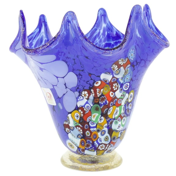 GlassOfVenice Murano Glass Millefiori Fazzoletto Vase - Blue