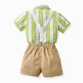 thumbnail image 4 of NIEWTR Toddler Baby Gentleman Outfits Clothes Boys Gentleman Suit Short Sleeve Shirt + Bowtie + Suspenders + Shorts 2 Pcs Wedding Set(A-Beige,4-5 Years), 4 of 4