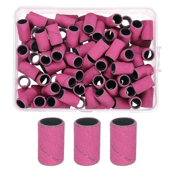 Uxcell 100pcs Small Sanding Bands 180 Grit for Nail Drill Bits Pink