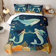 thumbnail image 2 of Manfei Dreamy Mermaid Whale Quilt King, Starry Sky Ocean King Coverlet Set, Navy Golden, 3pcs, 1 Bedspread and 2 Pillowcases, 2 of 7