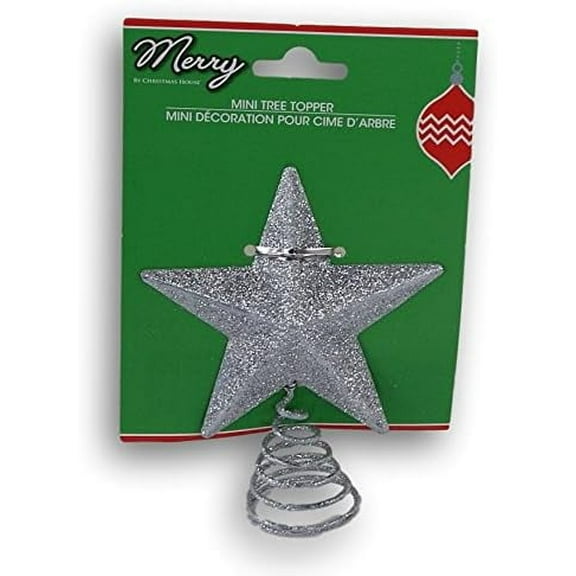 Silver Glitter Miniature 5 Point Star Tree Topper - 4 x 4.75 Inches