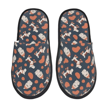 

Fuzoiu Funny Dogs Print Unisex Furry Slippers Plush Indoor Shoes Trendy House Slippers Anti-Skid EVA Sole House Shoes for Home Office and Travel -Medium