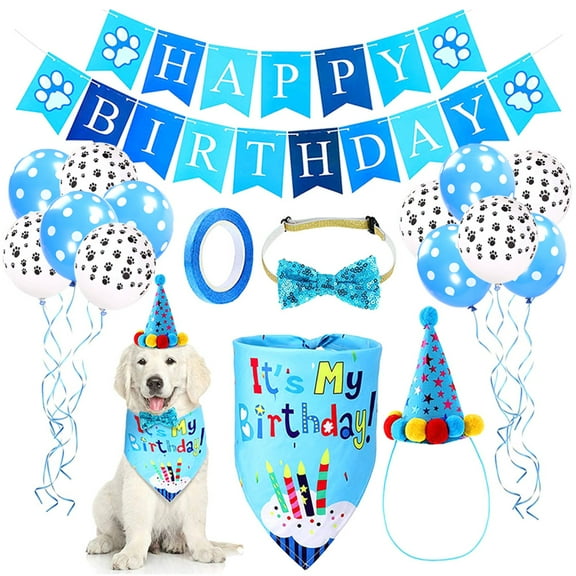 GEGONG Pet Birthday Party Banners, with Birthday Hat & Bow Tie, 12 Balloons
