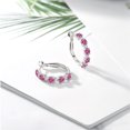 thumbnail image 4 of Gem Stone King 925 Sterling Silver Pink Moissanite and White Created Sapphire Hoop Earrings for Women (2.62 Cttw, Round 4MM and 1.9MM, Gemstone Birthstone 1 inch Diameter), 4 of 4