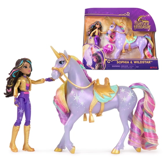 Unicorn Academy, Sophia & Wildstar with 2 Riding Accessories, Toys for Girls Ages 4