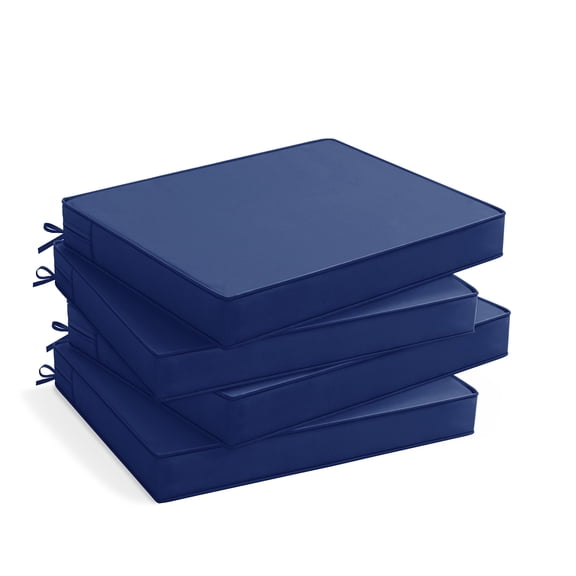 Outdoor Chair Cushions Set of 4, Waterproof & Fade Resistant Seat Cushion for Patio Furniture - 18.5 x 16 x 2 Inch Chair Pads with Ties and Hidden Zipper, Navy Blue