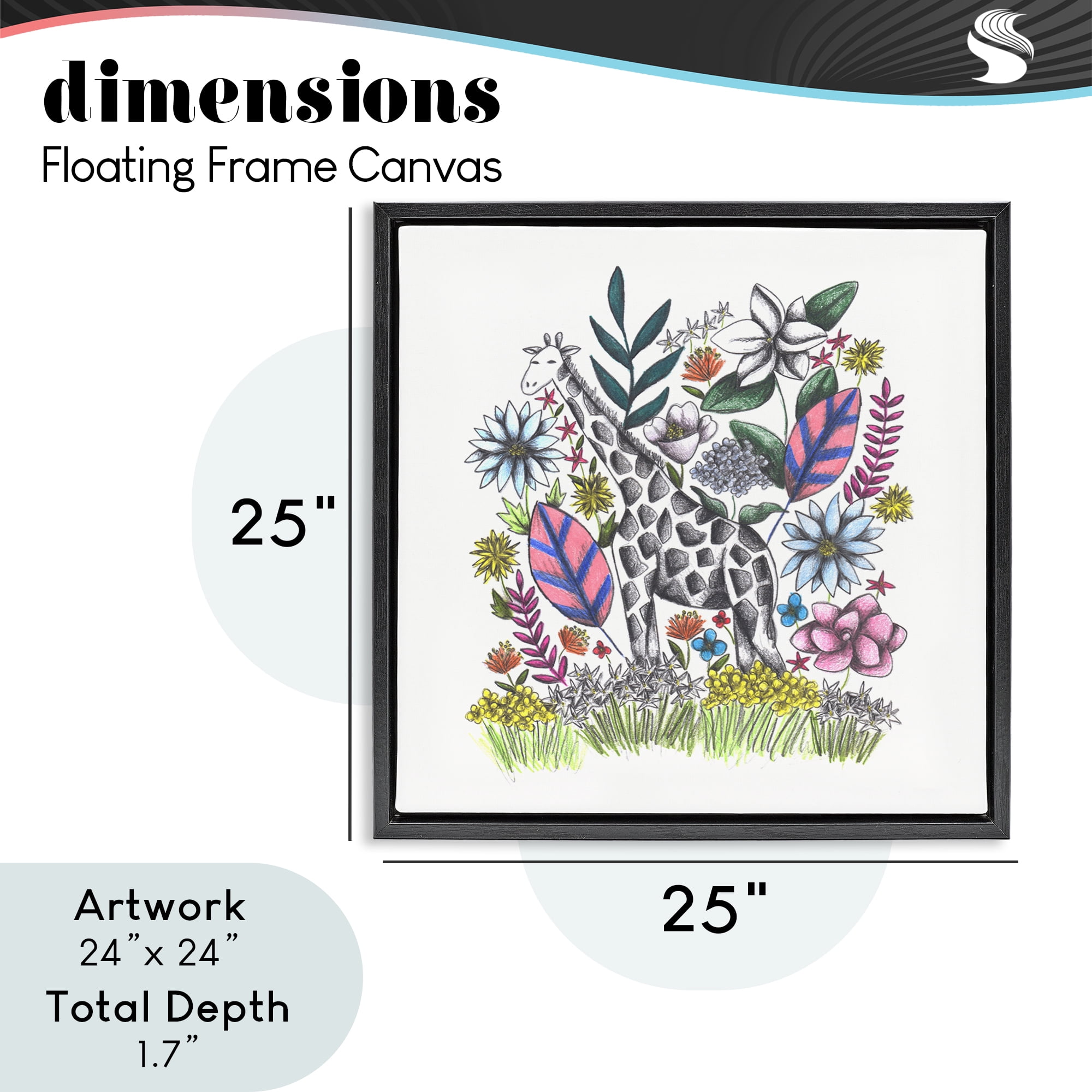 Giraffe in Midst of Flowers Black Framed Floater Canvas Wall Art, design by Cecilia Battaini