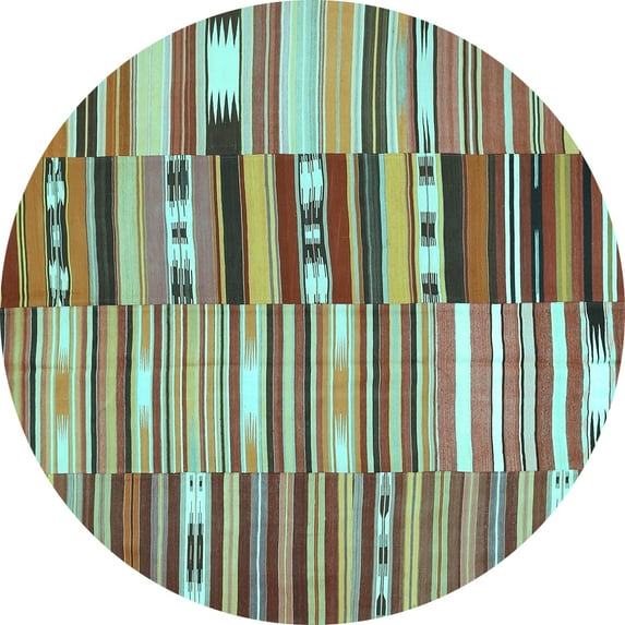 Ahgly Company Indoor Round Patchwork Light Blue Transitional Area Rugs, 4' Round