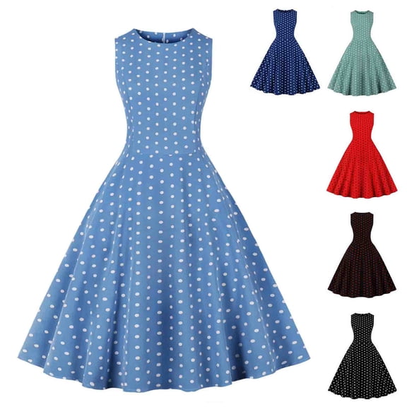 SROBPTY Dresses for Women Print Sleeveless Crew Neck with Belt A Line Mid-Length Sundress for Everyday Wear