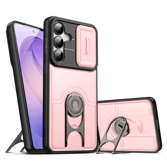 for Samsung Galaxy A25 5G Magnetic Case with Ring Bracket Stand & Sliding Camera Lens Cover, Stylish Shockproof Protective Hybrid Anti-drop Phone Cover for Samsung Galaxy A25 5G, Pink