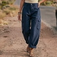 thumbnail image 4 of Womens Barrel Baggy Cargo Pants Casual High Waisted Wide Leg Hiking Joggers with Pockets Navy XL(XL), 4 of 7
