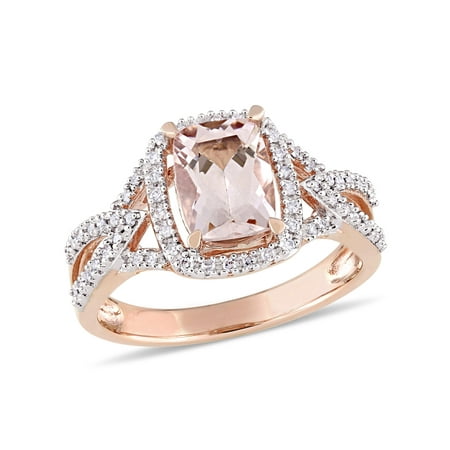- 1-1/3 Carat T.G.W. Morganite and 1/6 Carat T.W. Diamond 10kt Rose Gold Halo Cocktail Ring