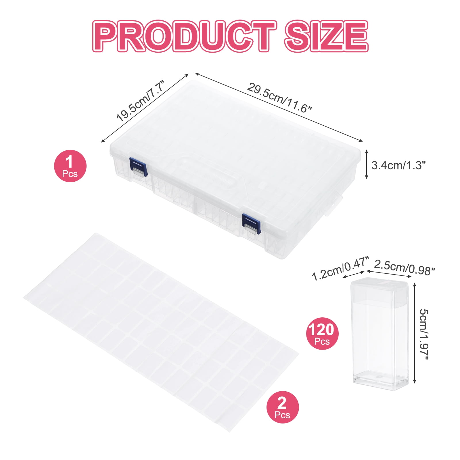 Uxcell 120 Slots Diamond Art Storage Containers, Clear Plastic Diamond Art Painting Beads Organizer Case Accessories with Labels for Jewelry Nail Crafts Rhinestones, 11.6x7.7x1.3inch