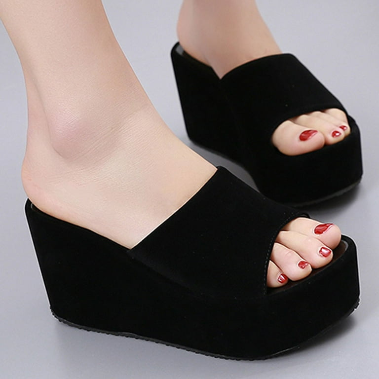 Ekspert mus kul Wozhidaose Slippers for Women Black Sandals Women Summer Open Toe Wedges  Slippers Beach Walk Shoes Sandals Shoes Loafers for Women - Walmart.com