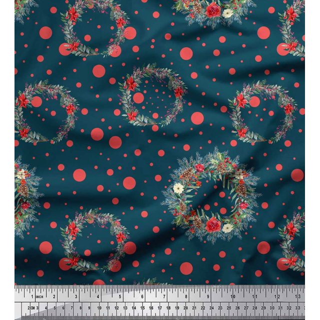 Soimoi Tissu en Poly Georgette Bleu Couronne & Points Imprimés au Mètre 42 Pouces de Large