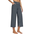 thumbnail image 4 of Inleife Women's Solid Color Cropped Pants Summer Ladies Wide Leg Elastic Waist Button Capris with Pockets And Slit Hem Dark Gray L, 4 of 6