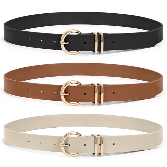 3 Pack Women Belts Skinny Leather Waist Belt with Gold Buckle For Ladies Jeans Dresses Pants