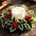 thumbnail image 6 of 12 Inch Set of 2 Artificial Holly Red Berries Pine Cone Candle Wreath, Christmas Outdoor Decor, Winter Decorations for Home, Seasonal Home Decor with Red Holly and Pine Cones,, 6 of 7