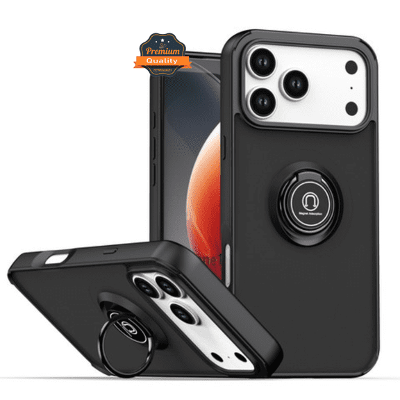 For Apple iPhone 17 PRO MAX Ring Stand Case, Slim Hybrid Matte Magnetic Back Holder Cover [Black]