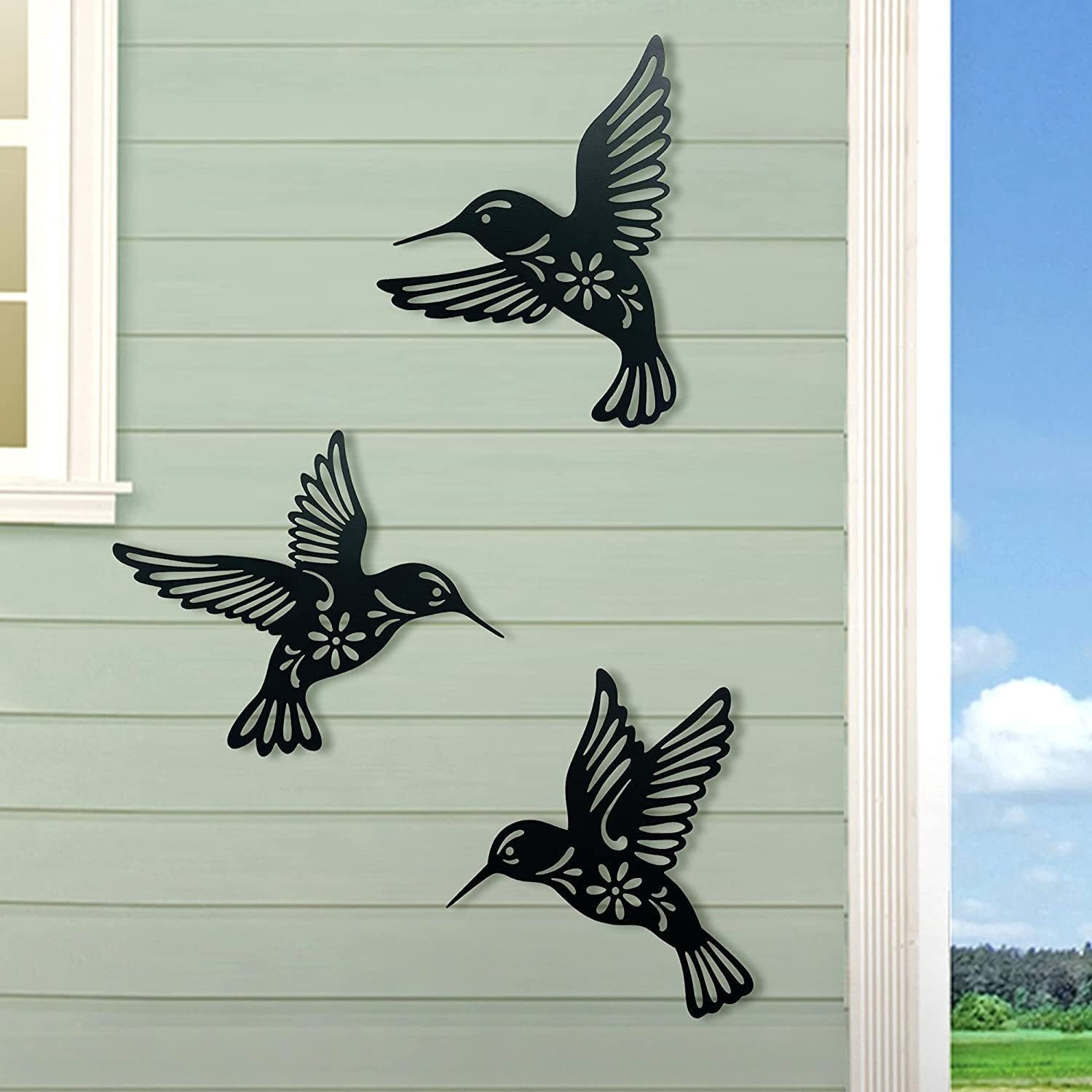 Déco Murale Métal - 3 Pièces Arbre De Vie Avec Oiseaux - Style Fer Forgé Noir - Pour Intérieur, Jardin, Terrasse - 25x26cm