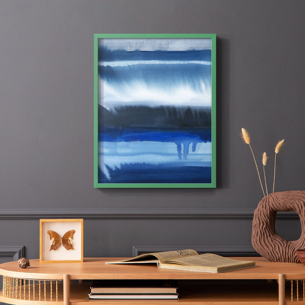 Deep Blue Shore II Framed Print in Green Solid Wood Framed Print No Nail Hanging