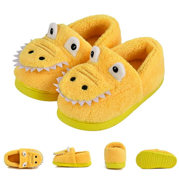 SUYSTEX Toddler Girls Boys Winter Warm Slippers Plush Aline Cute Cartoon Dinosaur Bedroom House Indoor Shoes