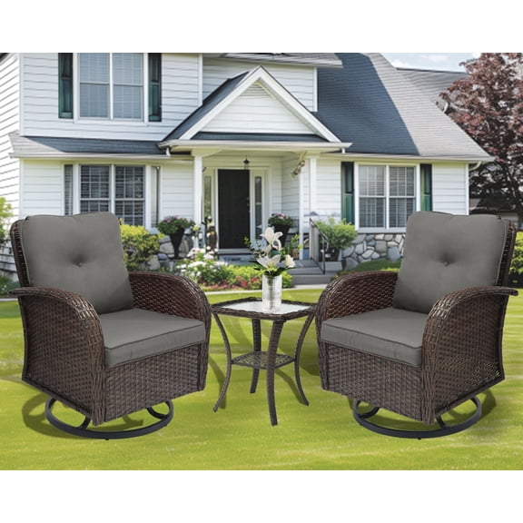 YLGJ&TIDY 3 Piece Swivel Rocker Patio Chairs, Outdoor Swivel Glider Chair, Heavy Duty Patio Chairs 400 lbs with Side Table, for Backyard, Deck, Porch